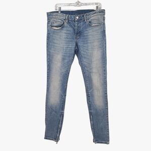 MNML Jeans Mens Distressed Blue Five Pocket Ankle Zip Denim Size 33